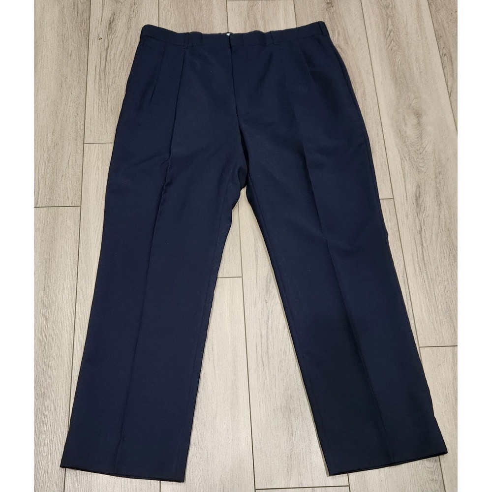 Vintage Higgins Slacks Mens Navy Blue‎ Pleated Dress Pants Made in USA 38x30.5